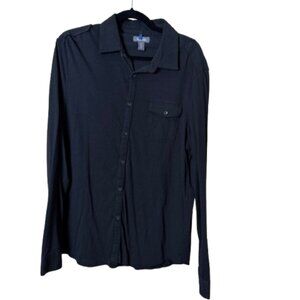 Kenneth Cole Reaction Super Soft Black Button Down Long Sleeve Shirt Size Large